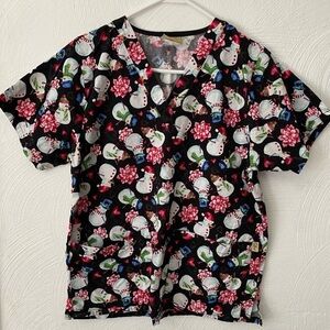 Scrub Top Christmas Tafford Size M Womens Snowman V Neck Pullover